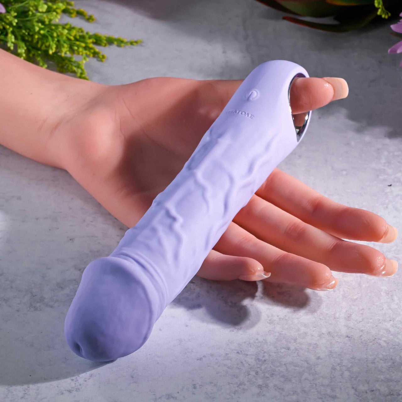 Purple Fantasy Rechargeable Waterproof Silicone Vibrating Dildo With Ring Handle By Evolved Novelties