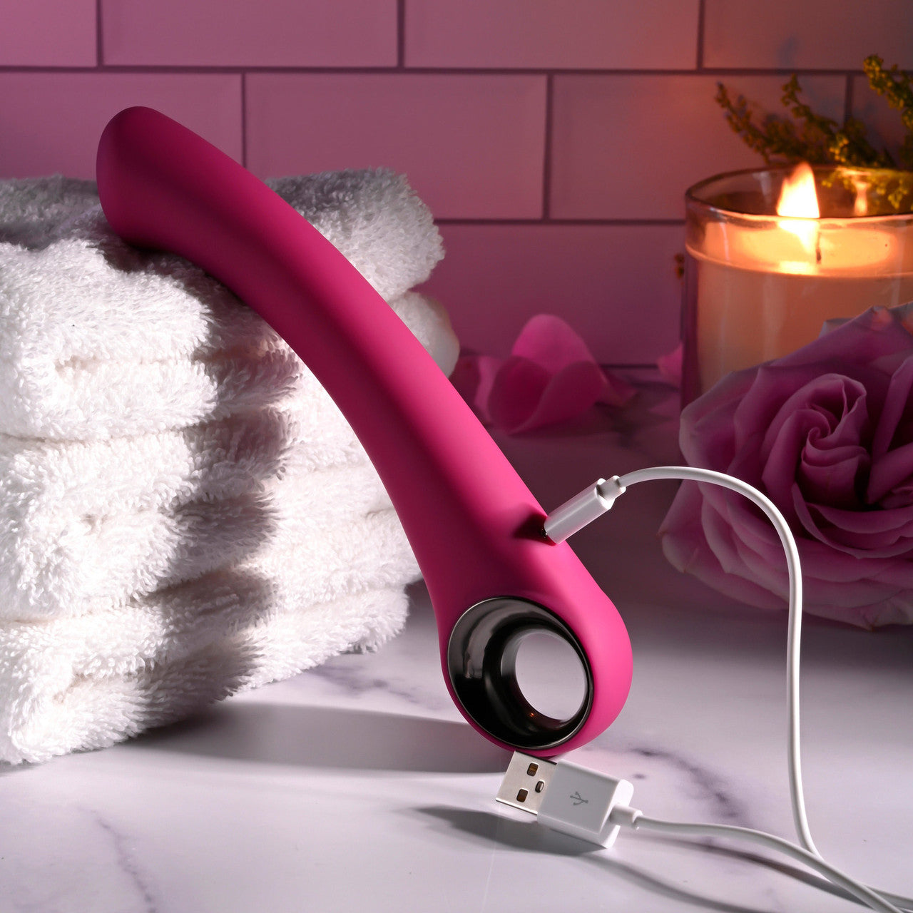 Pleasure Curve Rechargeable Waterproof Silicone G-Spot Vibrator With Ring Handle By Evolved Novelties