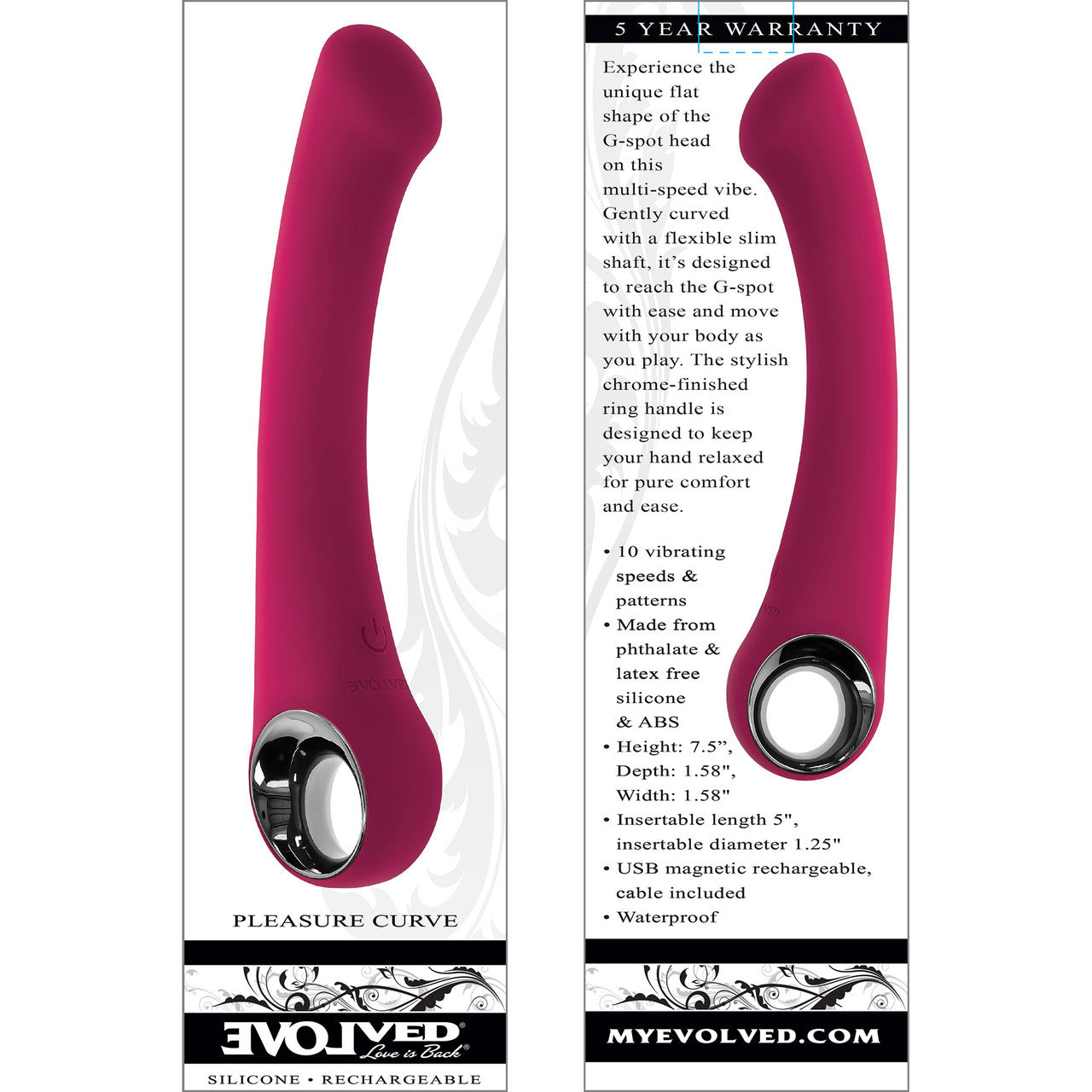 Pleasure Curve Rechargeable Waterproof Silicone G-Spot Vibrator With Ring Handle By Evolved Novelties