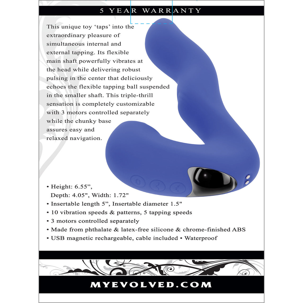 Tappity Tap Rechargeable Waterproof Silicone Dual Stimulation Vibrator By Evolved Novelties