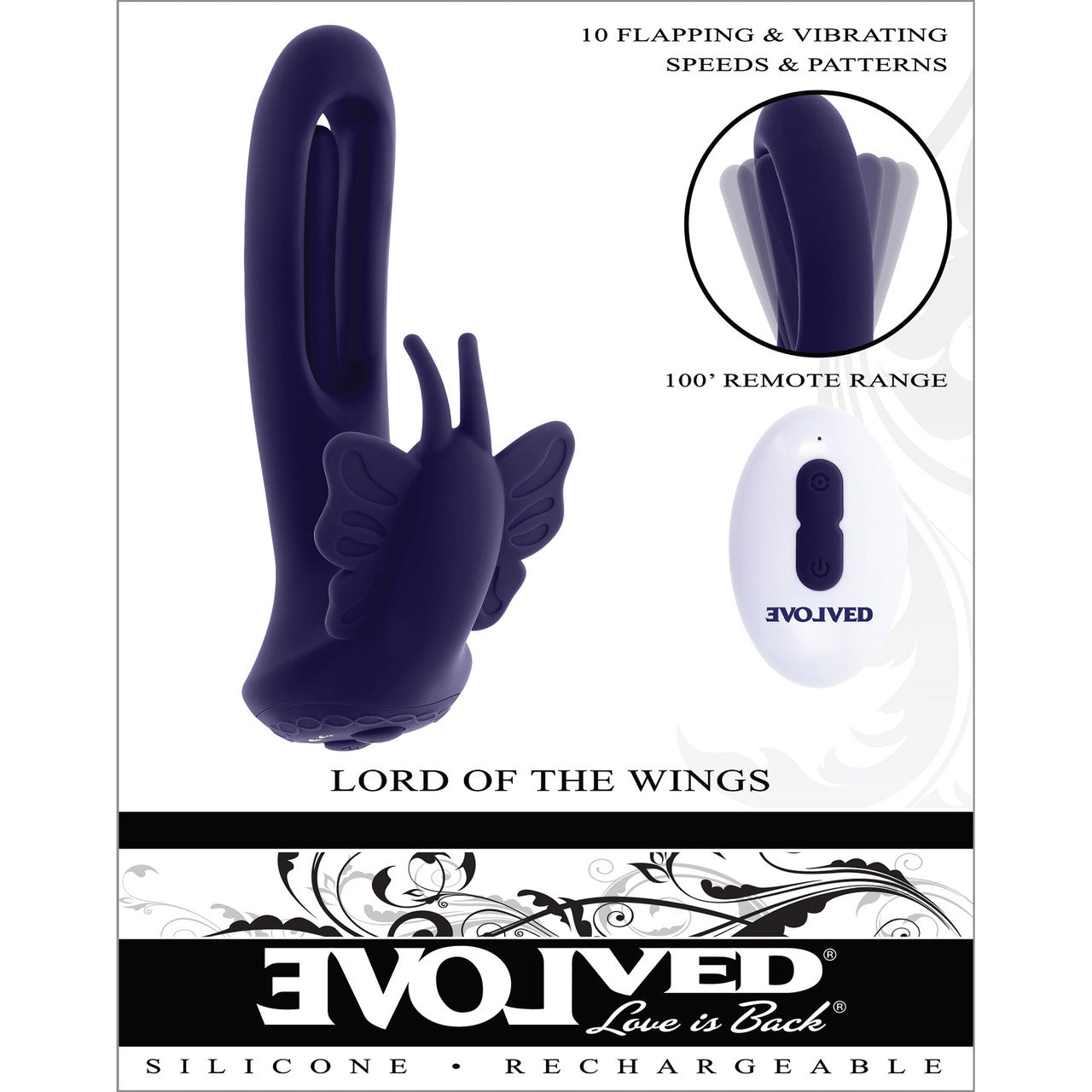 Lord Of The Wings Dual Stimulation Vibrator With Flapping Shaft & Remote By Evolved Novelties