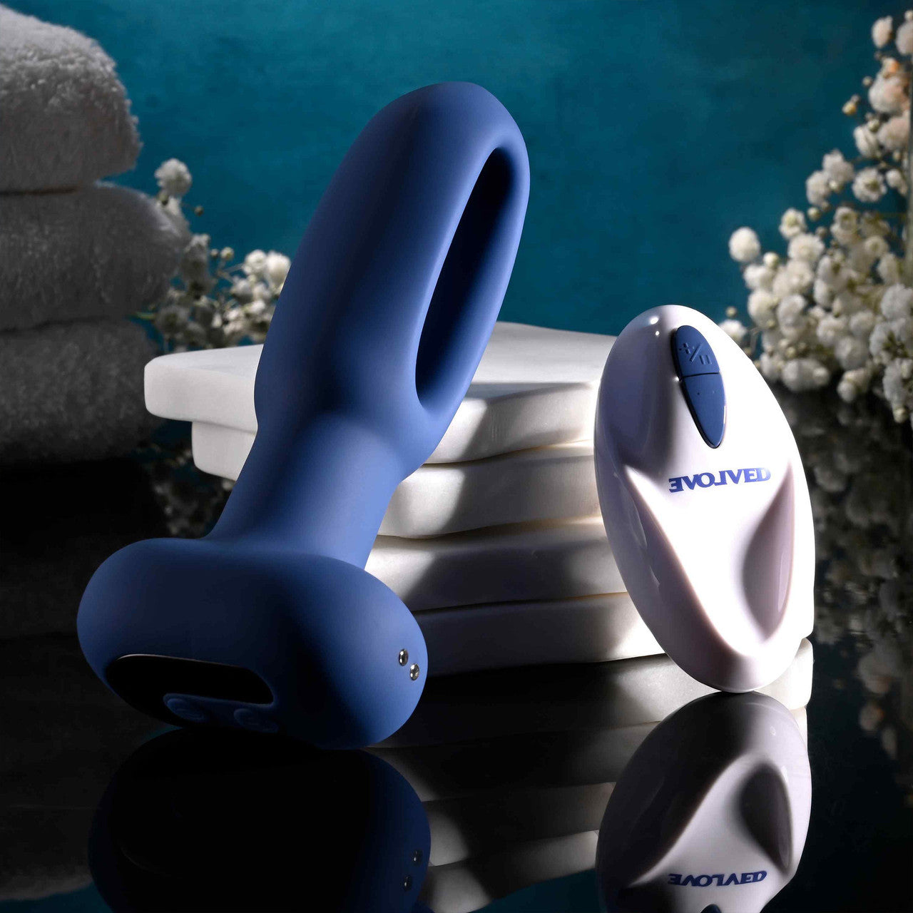 The Flapper Silicone Vibrating Anal Plug With Flapping Shaft & Remote By Evolved Novelties - Blue