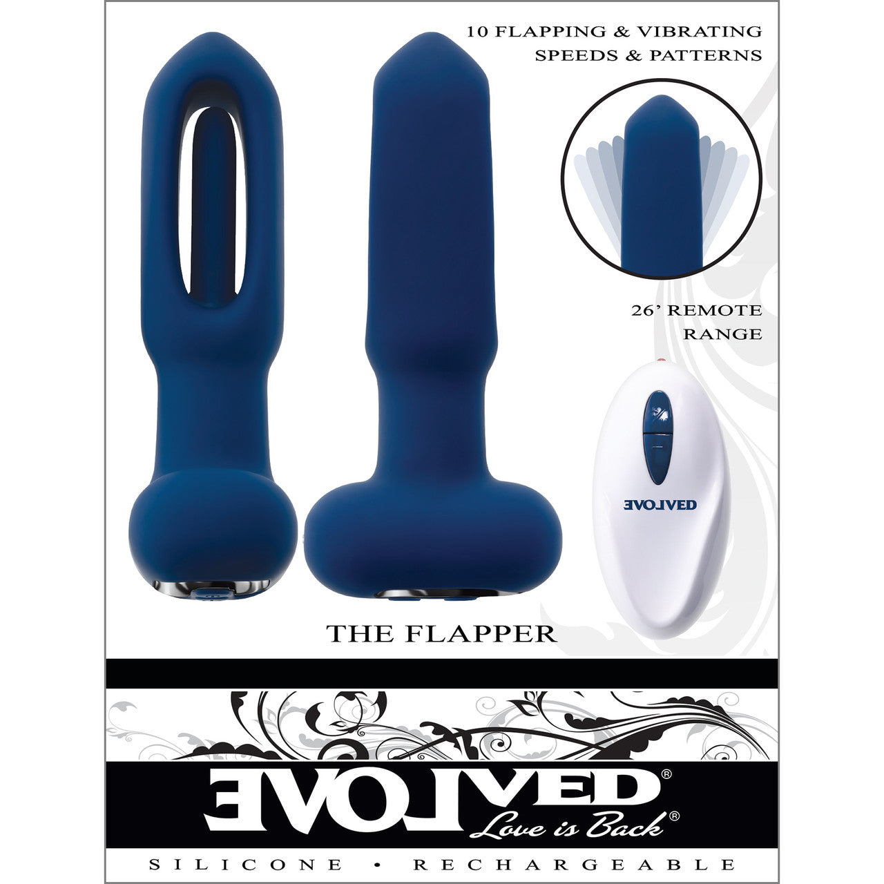 The Flapper Silicone Vibrating Anal Plug With Flapping Shaft & Remote By Evolved Novelties - Blue