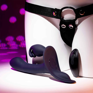 Giving Vibes Rechargeable Silicone Triple Stimulation Strap-On Vibrator By Evolved Novelties