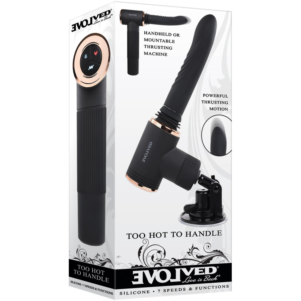 Too Hot To Handle Rechargeable Silicone Thrusting Vibrating Dildo With Suction Cup Stand By Evolved Novelties