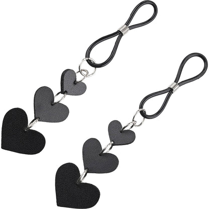 Sex & Mischief Heart Nipple Ties By Sportsheets - Black & Silver