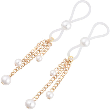 Sex & Mischief Pearl Nipple Ties By Sportsheets - White & Gold