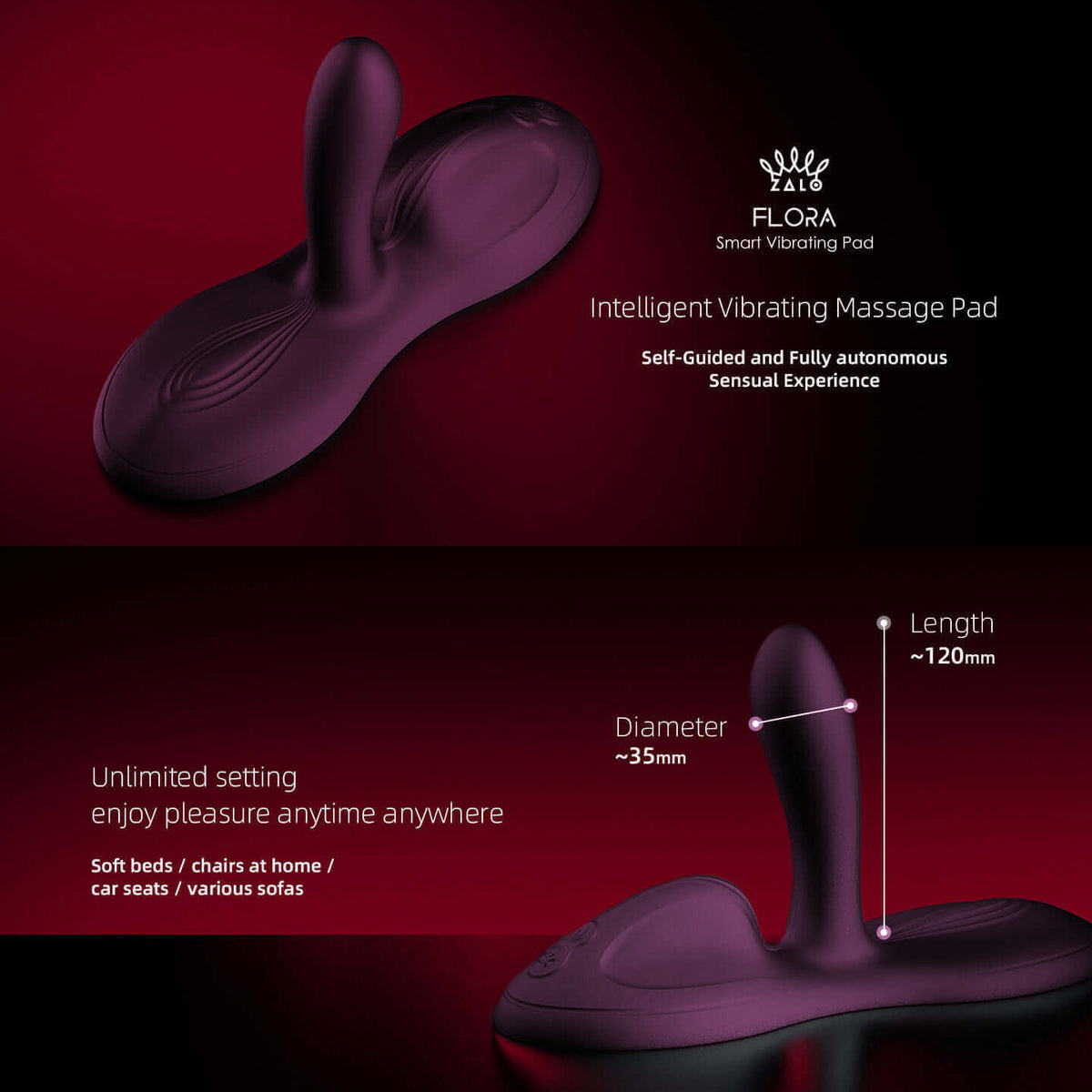 ZALO FLORA Rechargeable Silicone App Compatible Smart Vibrating Grinding Pad