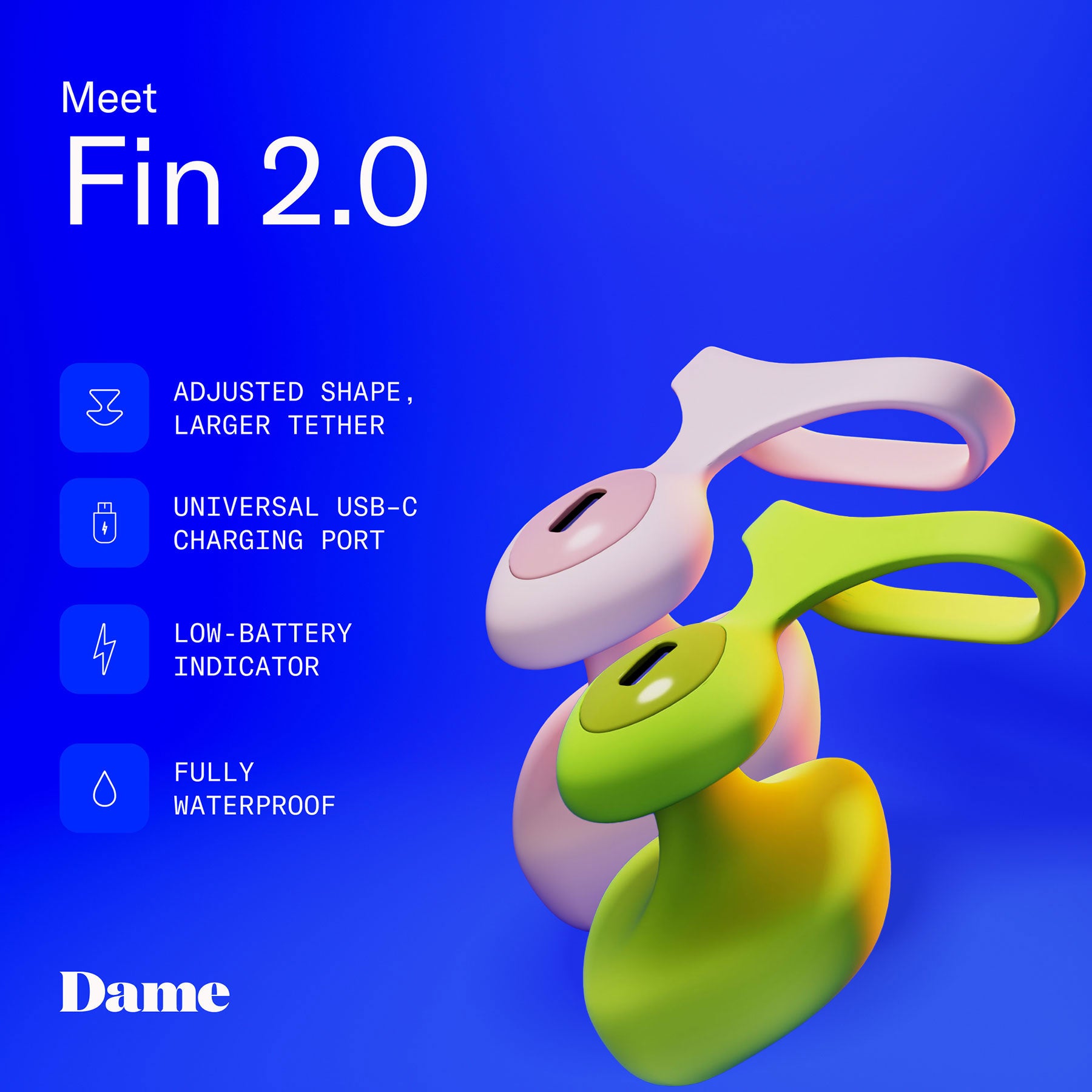 Dame Fin 2.0 Finger Vibrator | Silicone, Waterproof, Rechargeable Dame Fin 2.0 Finger Vibrator | Silicone, Waterproof, Rechargeable