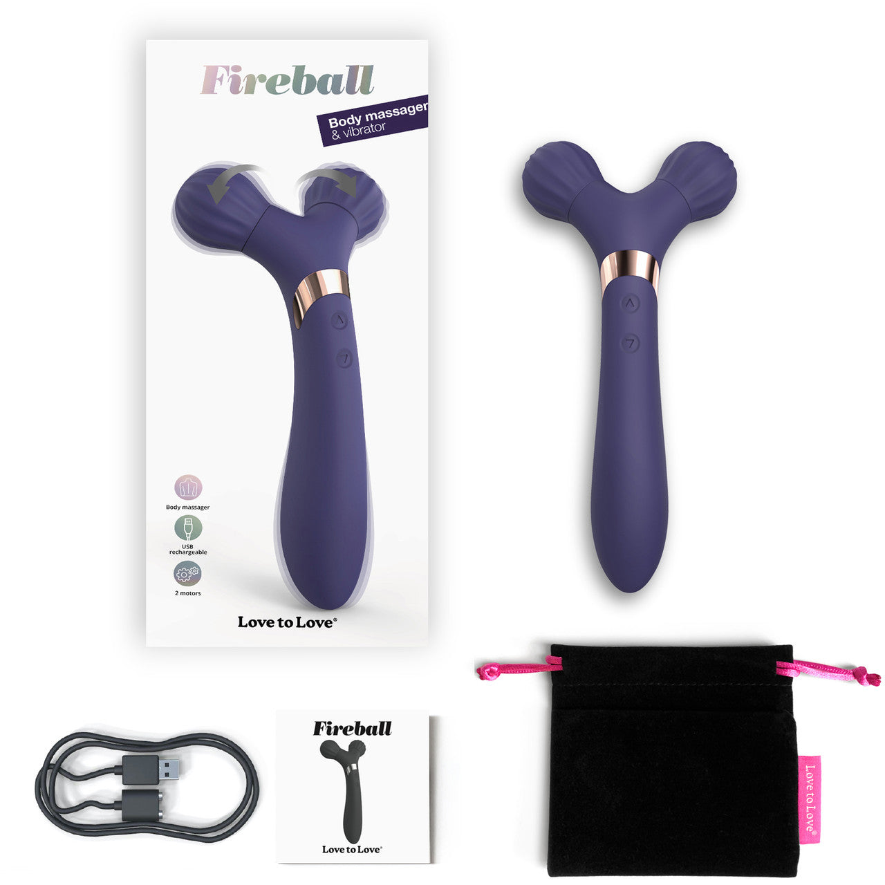 Fireball Rechargeable Silicone Vibrating Rolling Massager By Love To Love - Midnight Indigo