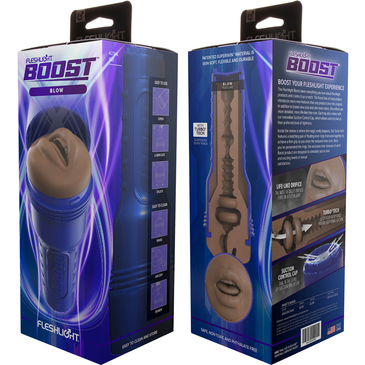 Fleshlight Boost Blow Mouth Penis Masturbator With Turbo Tech - Caramel