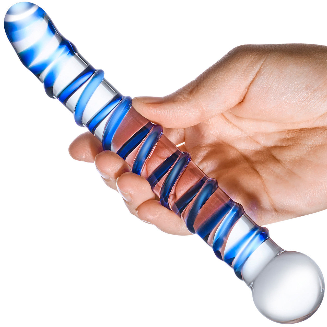 Gläs Mr. Swirly G-Spot Glass Dildo - Clear & Blue