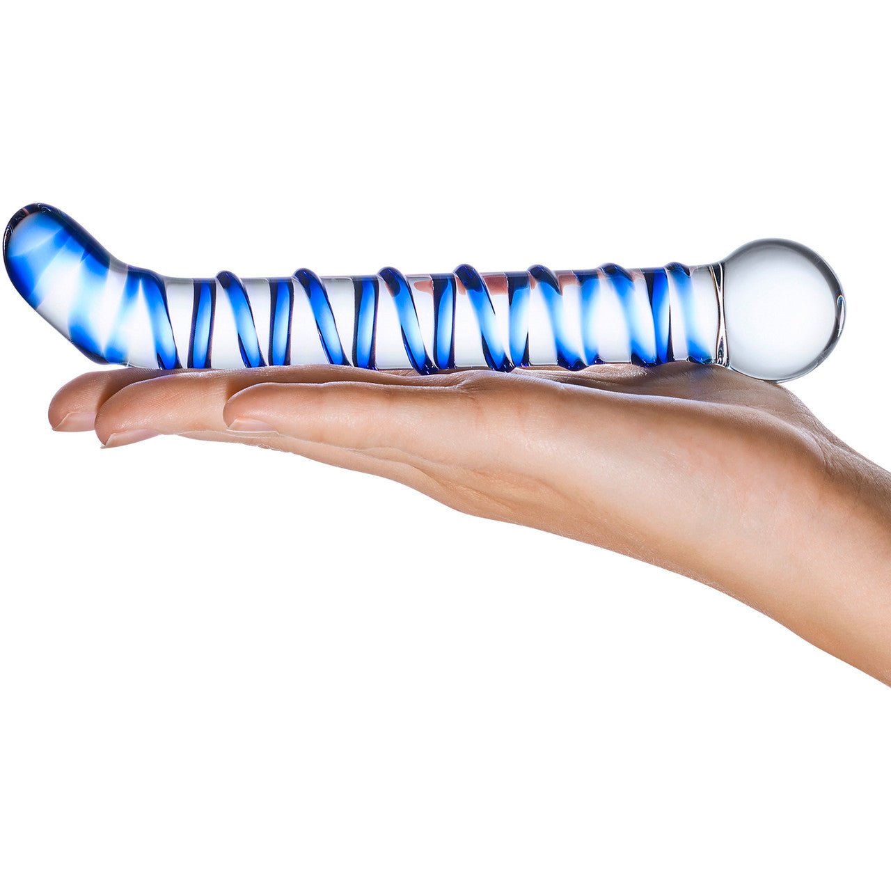 Gläs Mr. Swirly G-Spot Glass Dildo - Clear & Blue