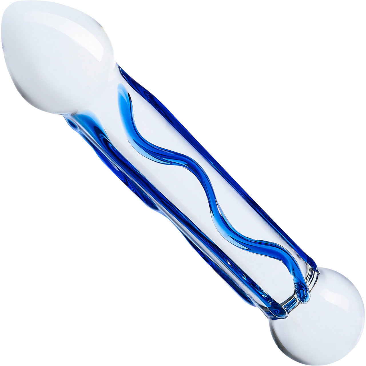 Gläs Full Tip Textured Glass Dildo - Clear & Blue