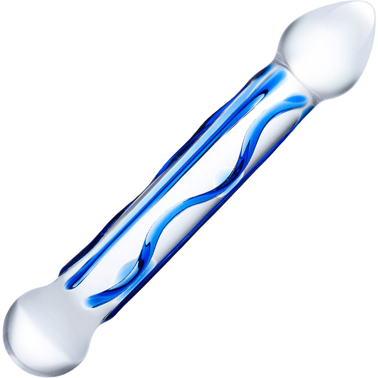 Gläs Full Tip Textured Glass Dildo - Clear & Blue