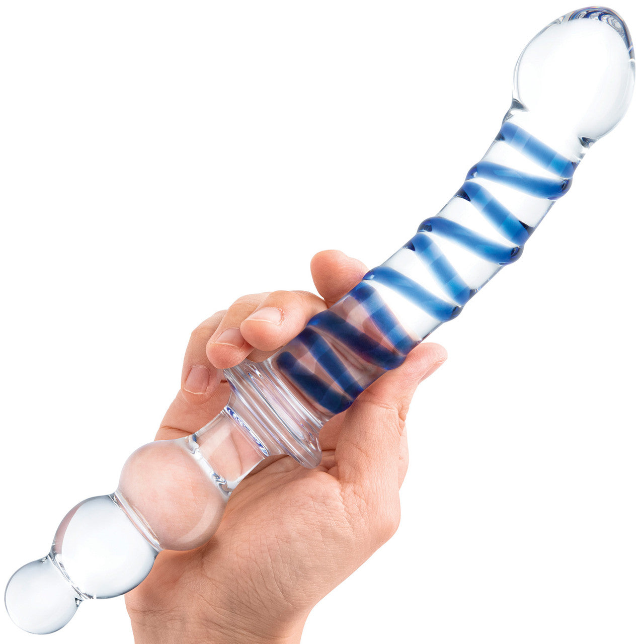 Gläs 10" Twister Dual-Ended Glass Dildo  - Clear & Blue