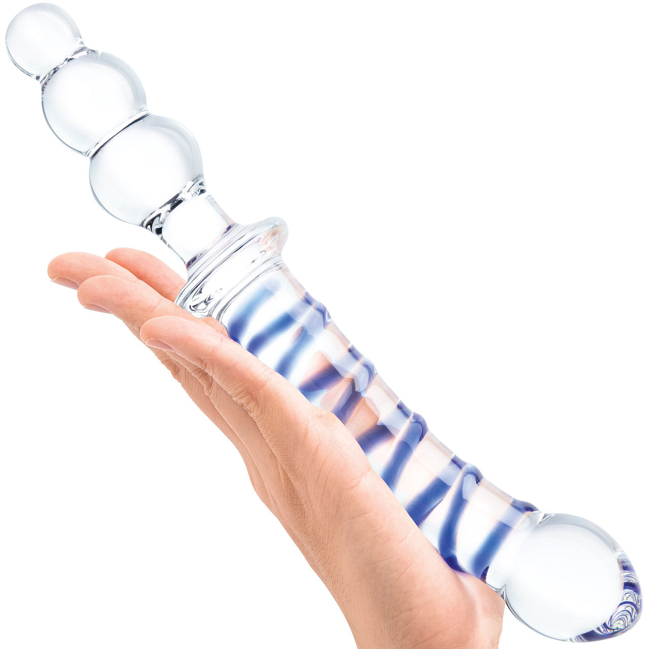 Gläs 10" Twister Dual-Ended Glass Dildo  - Clear & Blue