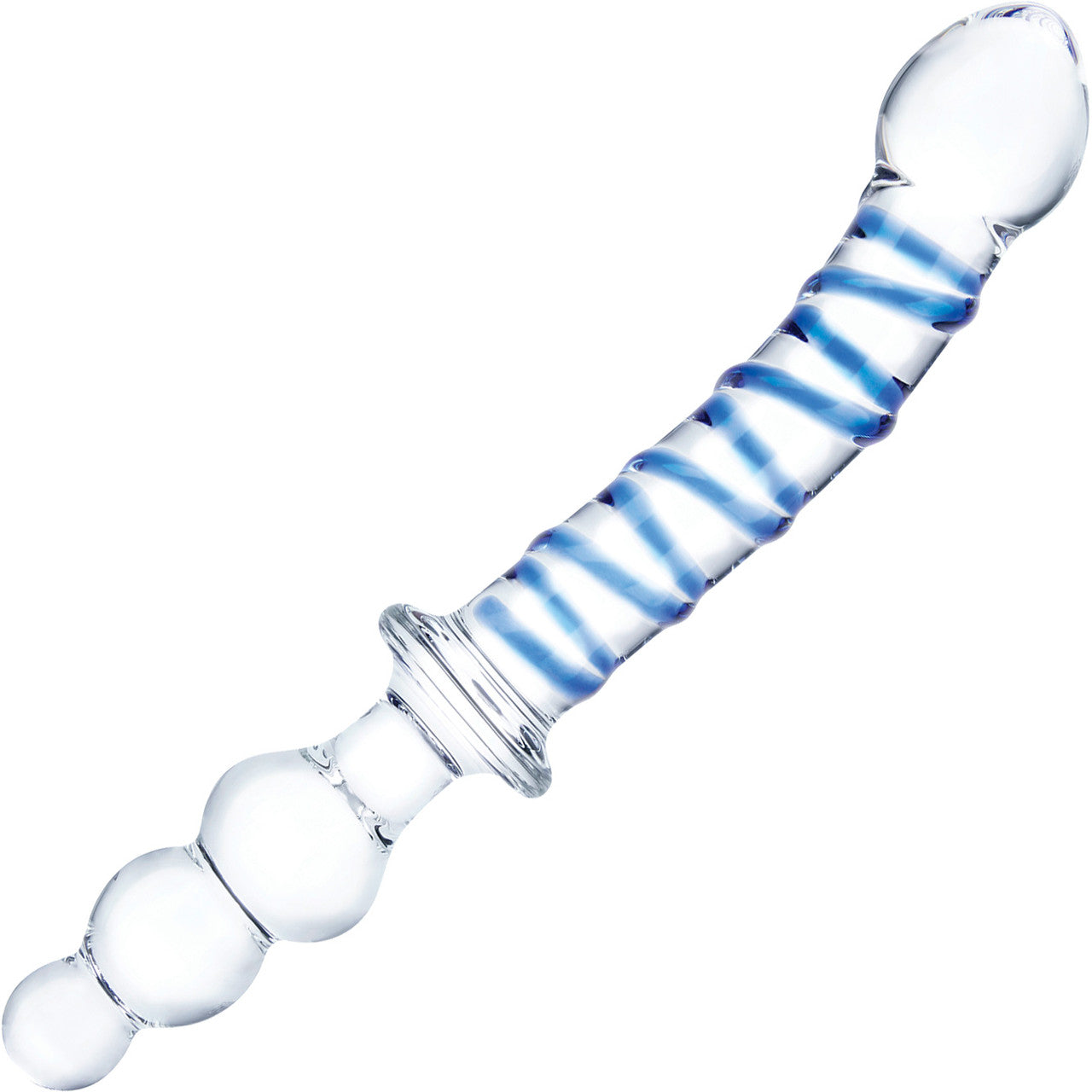 Gläs 10" Twister Dual-Ended Glass Dildo  - Clear & Blue