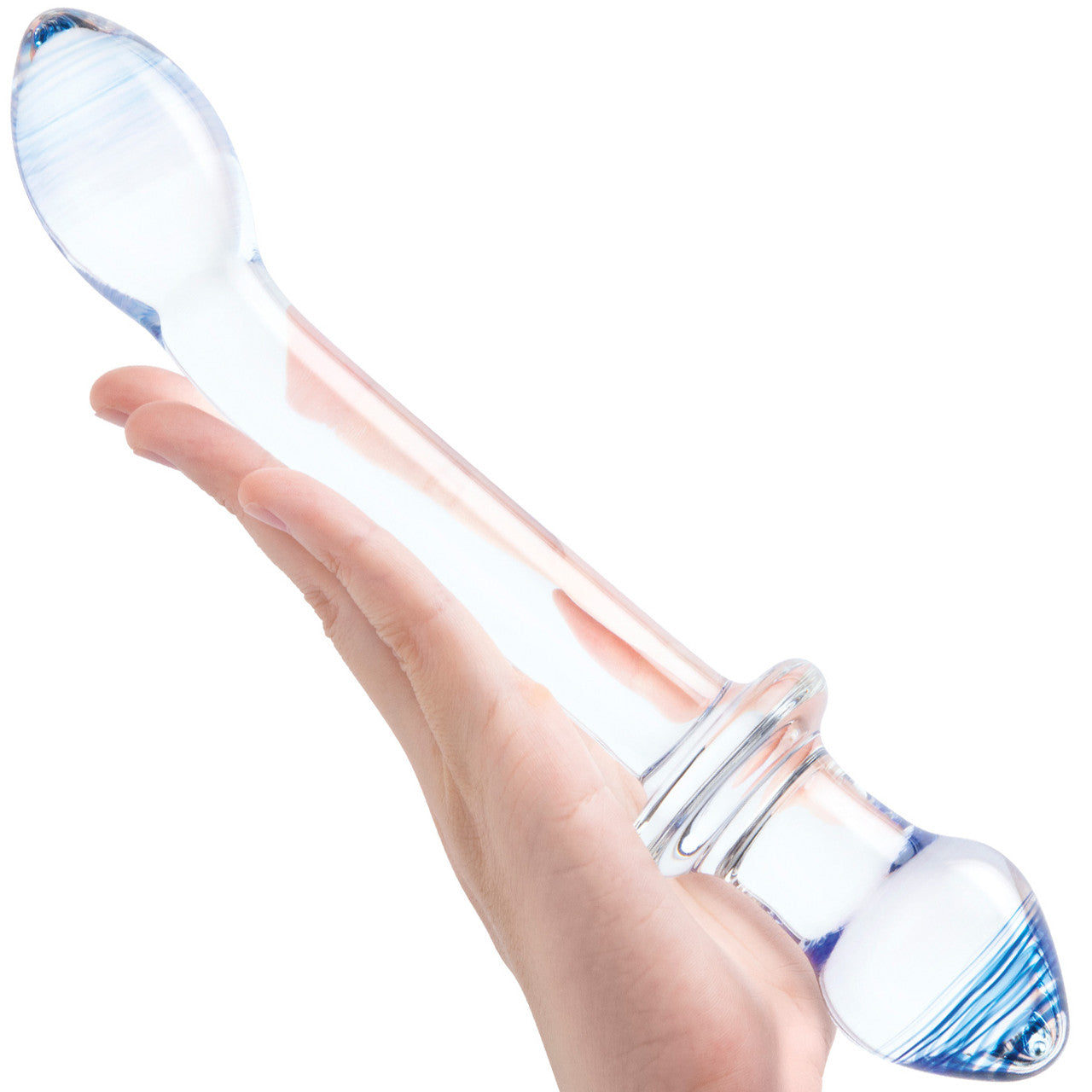 Gläs 9.5" Double Play Dual-Ended Glass Dildo & Butt Plug - Clear & Blue