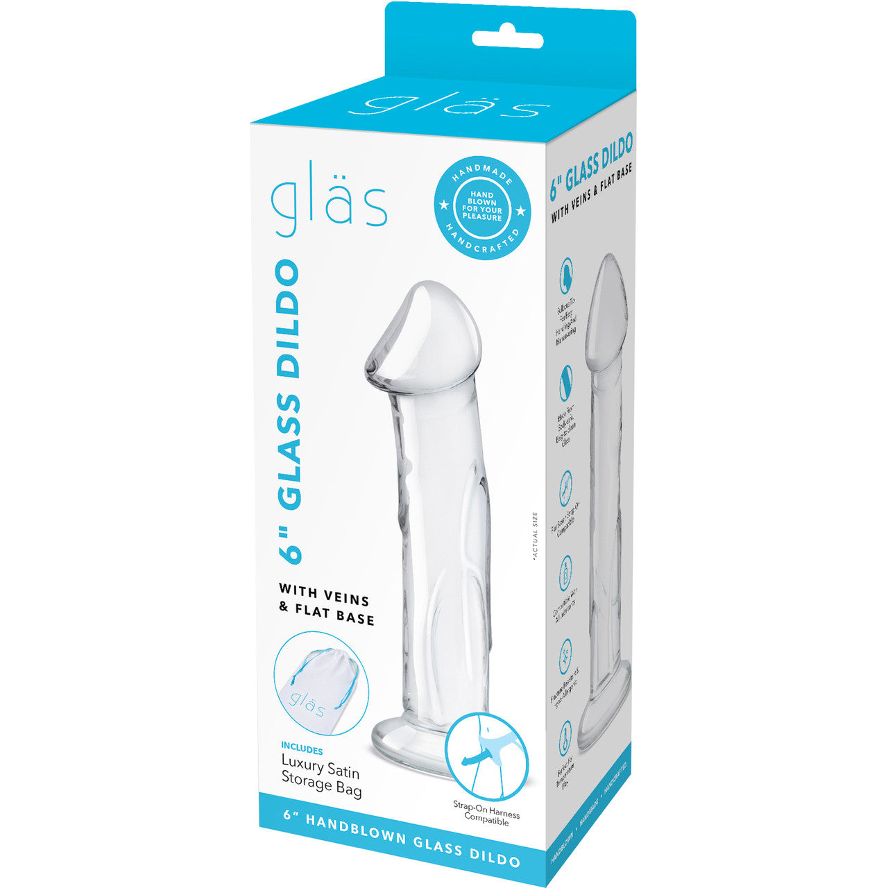 Gläs 6" Glass Dildo With Veins & Flat Base - Clear