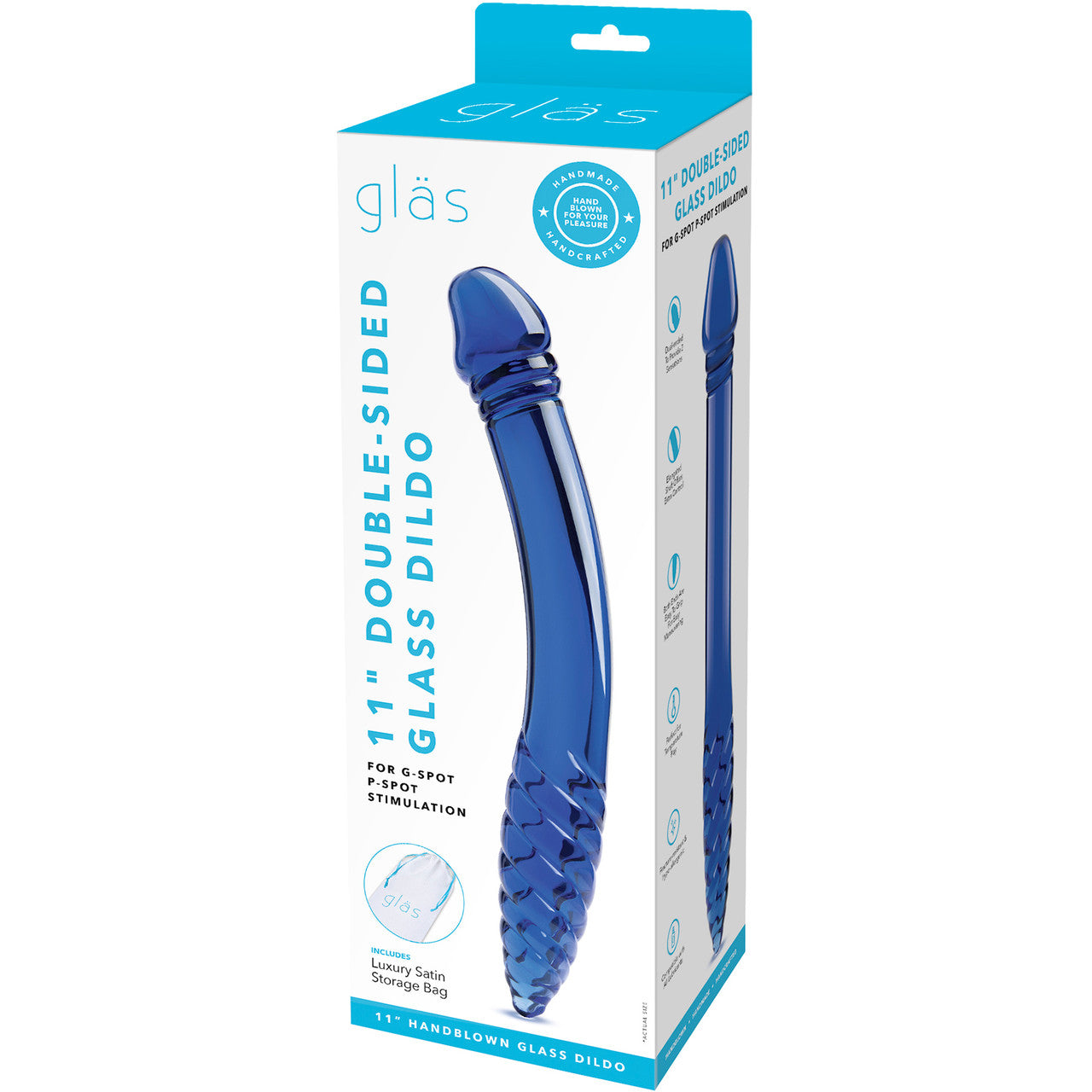 Gläs 11" Double Sided Glass G-Spot Dildo - Blue