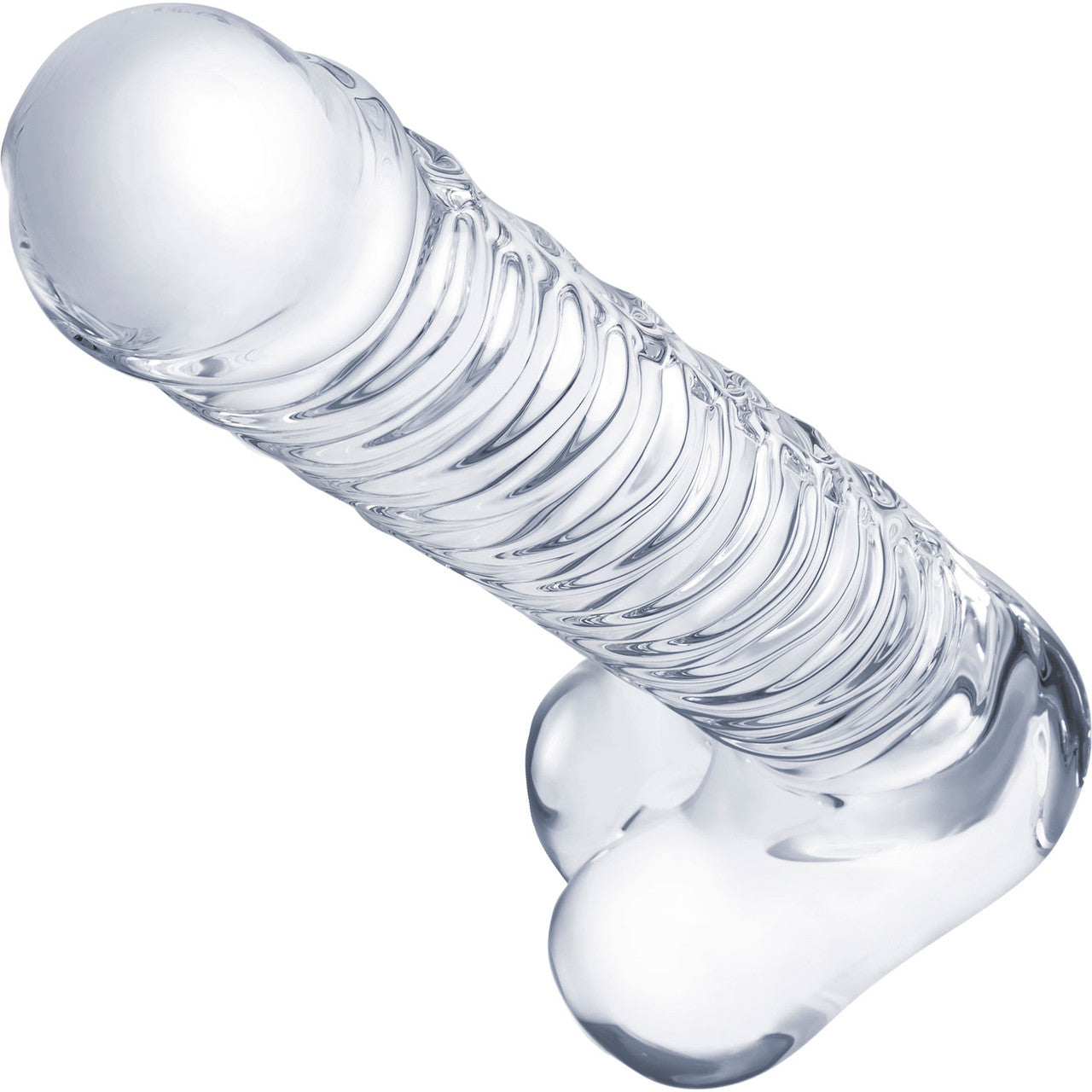 Gls 8" Realistic Ribbed Glass Dildo With Balls - Clear Gls 8" Realistic Ribbed Glass Dildo With Balls - Clear