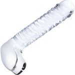 Gläs 8" Realistic Ribbed Glass Dildo With Balls - Clear