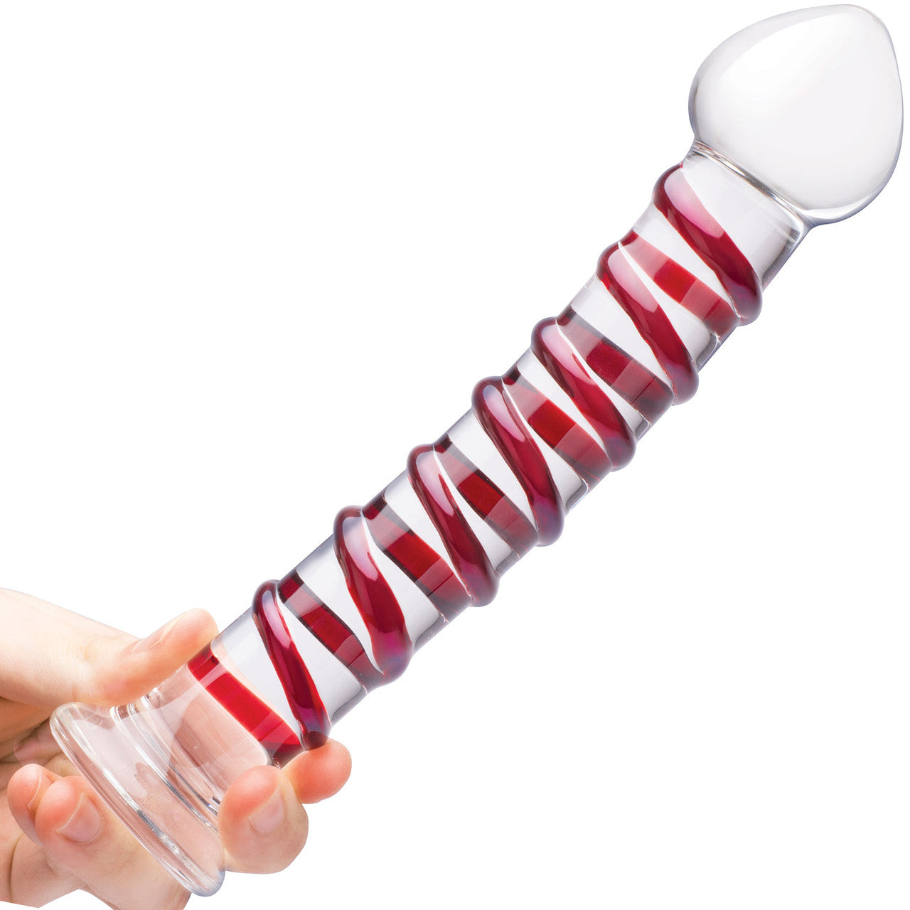 Gls Mr. Swirly 10" Ribbed Glass Dildo - Clear & Red Gls Mr. Swirly 10" Ribbed Glass Dildo - Clear & Red
