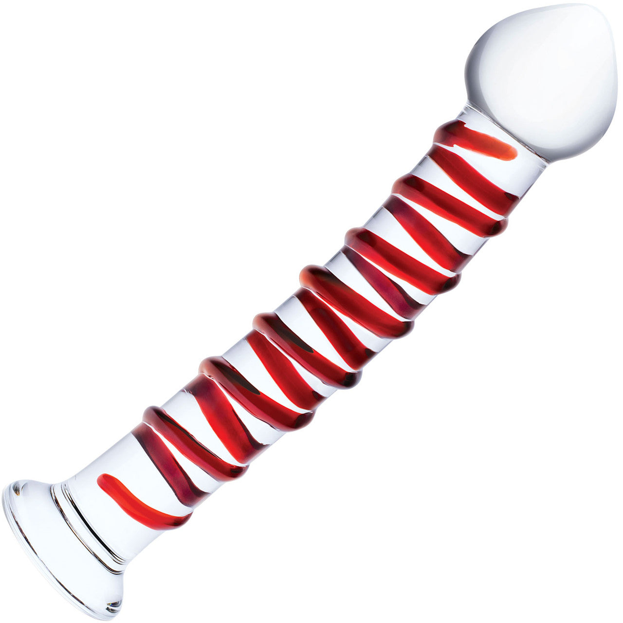 Gläs Mr. Swirly 10" Ribbed Glass Dildo - Clear & Red