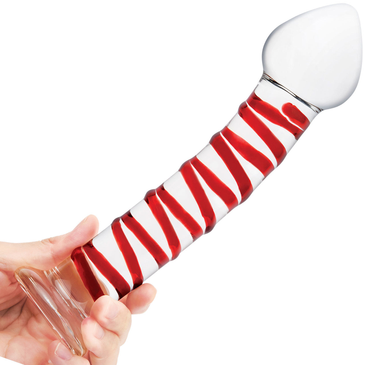 Gläs Mr. Swirly 8" Ribbed Glass Dildo - Clear & Red