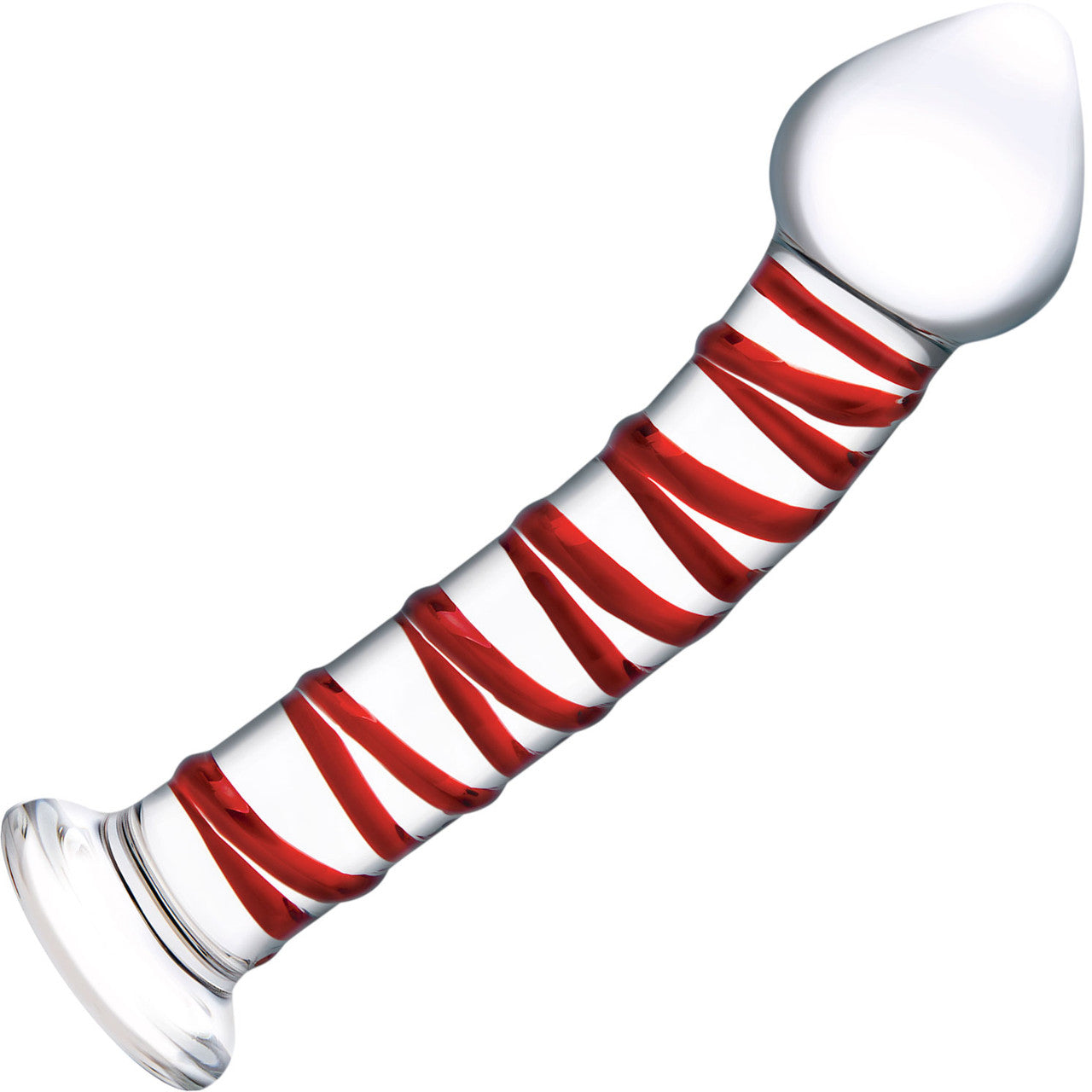 Gläs Mr. Swirly 8" Ribbed Glass Dildo - Clear & Red