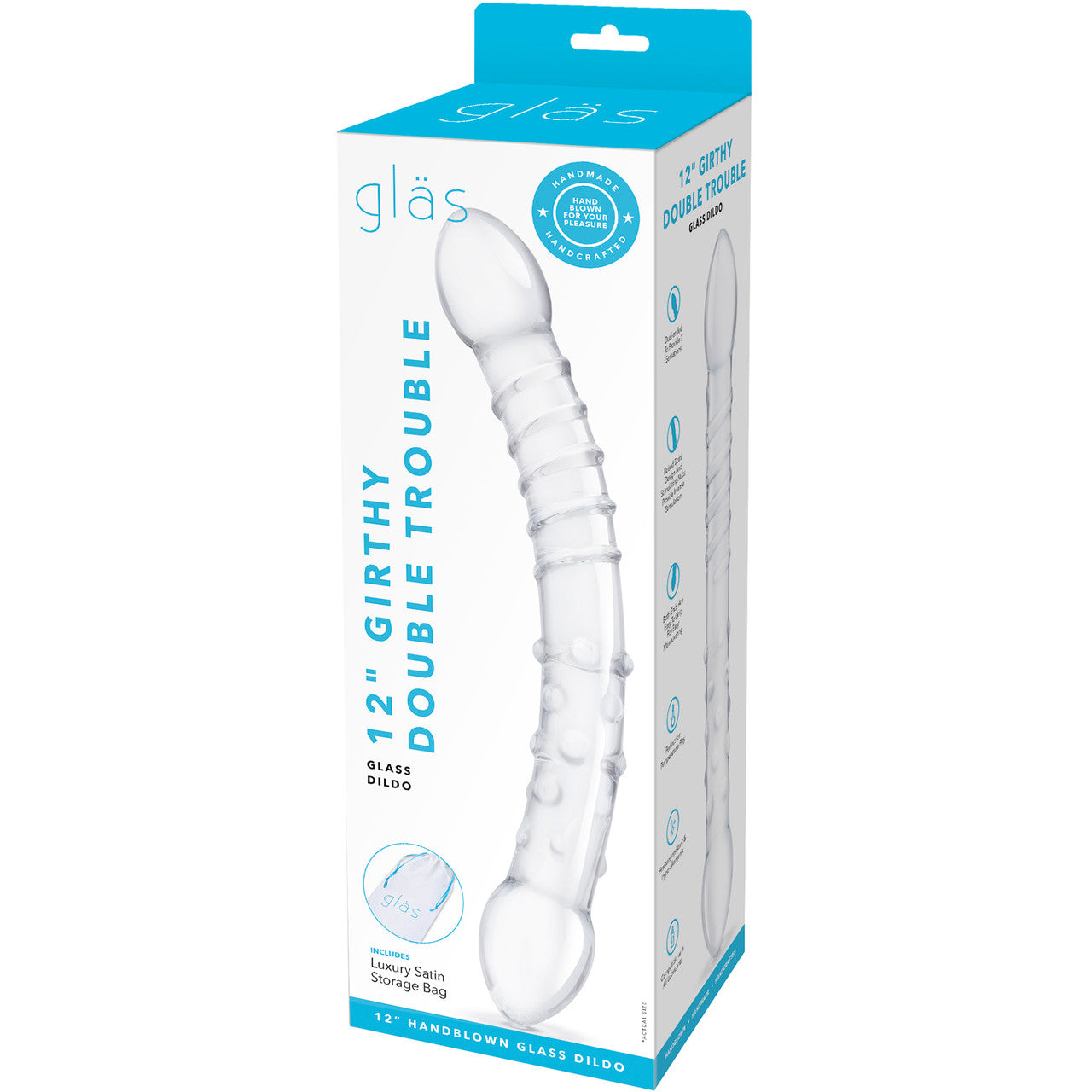 Gläs 12" Girthy Double Trouble Double Sided Glass Dildo - Clear