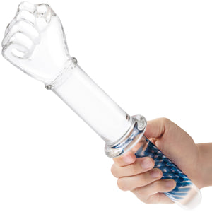 Gläs 11" Glass Fist Double Ended Dildo With Handle - Clear & Blue