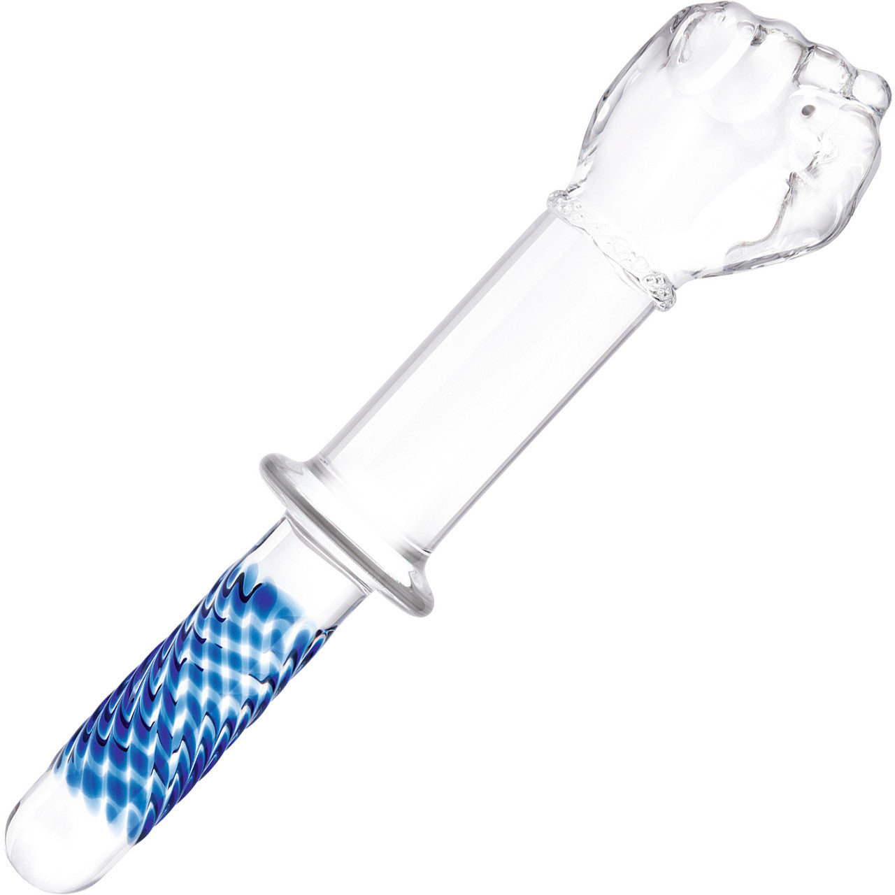 Gläs 11" Glass Fist Double Ended Dildo With Handle - Clear & Blue