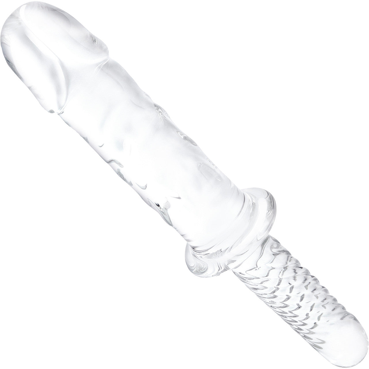 Gläs 11" Girthy Cock Double Ended Glass Dildo With Handle - Clear