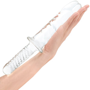 Gläs 11" Girthy Cock Double Ended Glass Dildo With Handle - Clear