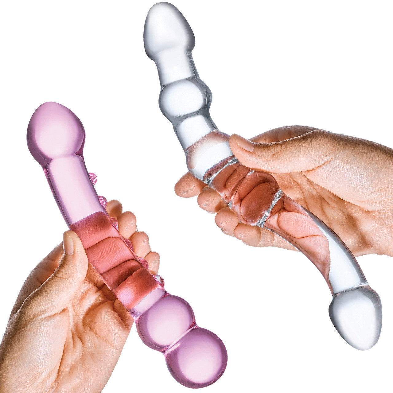 Gläs Double Pleasure Glass Dildo Two Piece Set - Clear & Pink