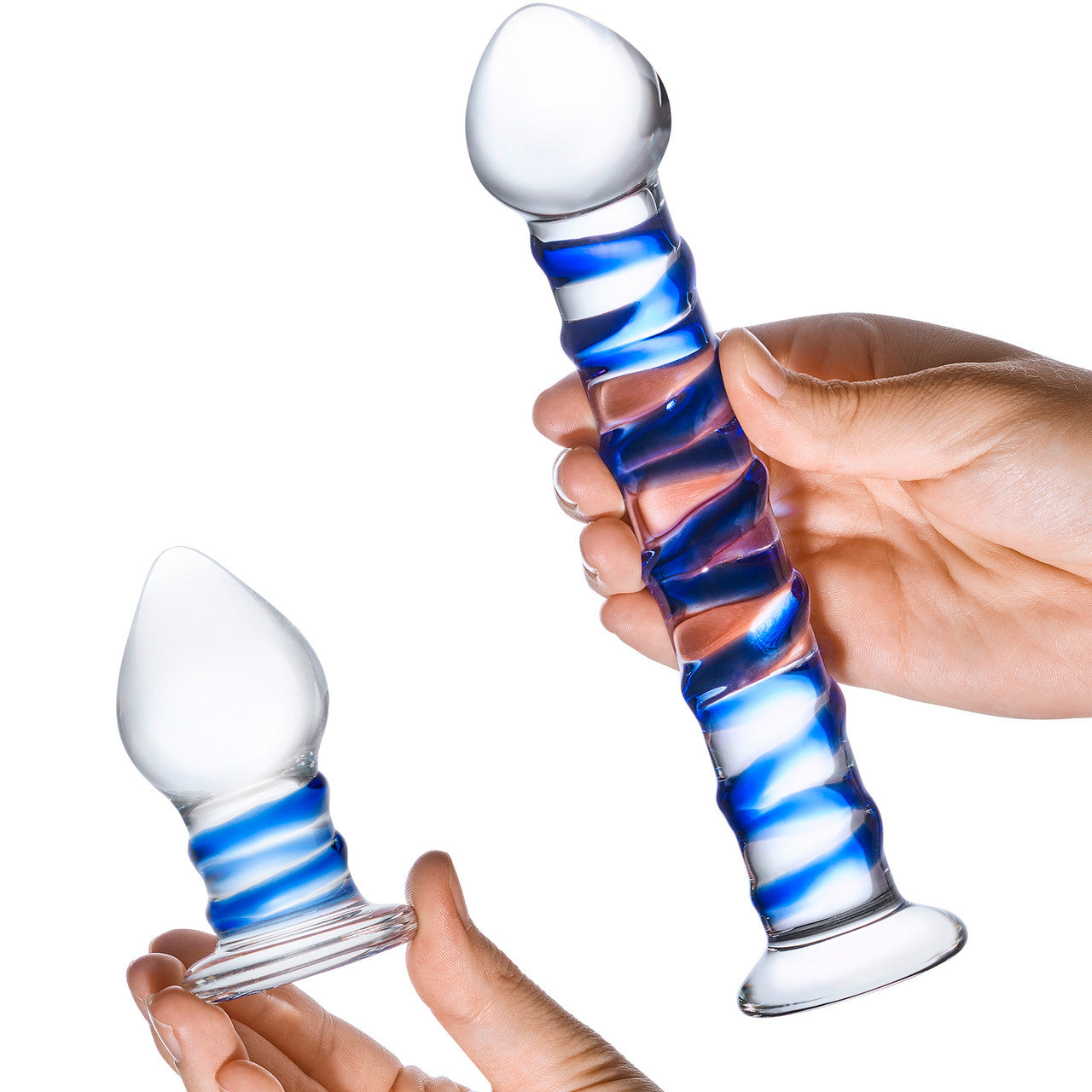 Gläs Swirly Dildo & Butt Plug Set - Clear & Blue