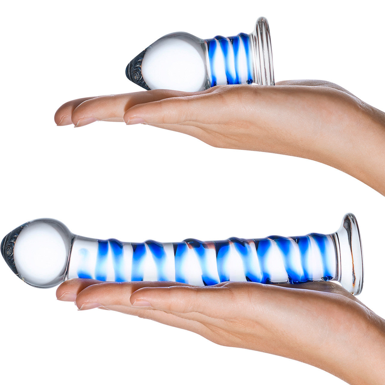 Gläs Swirly Dildo & Butt Plug Set - Clear & Blue