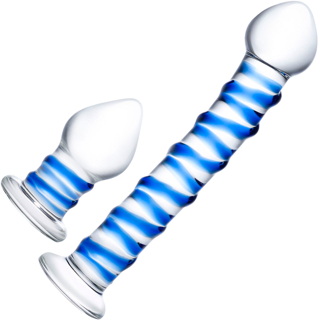 Gläs Swirly Dildo & Butt Plug Set - Clear & Blue