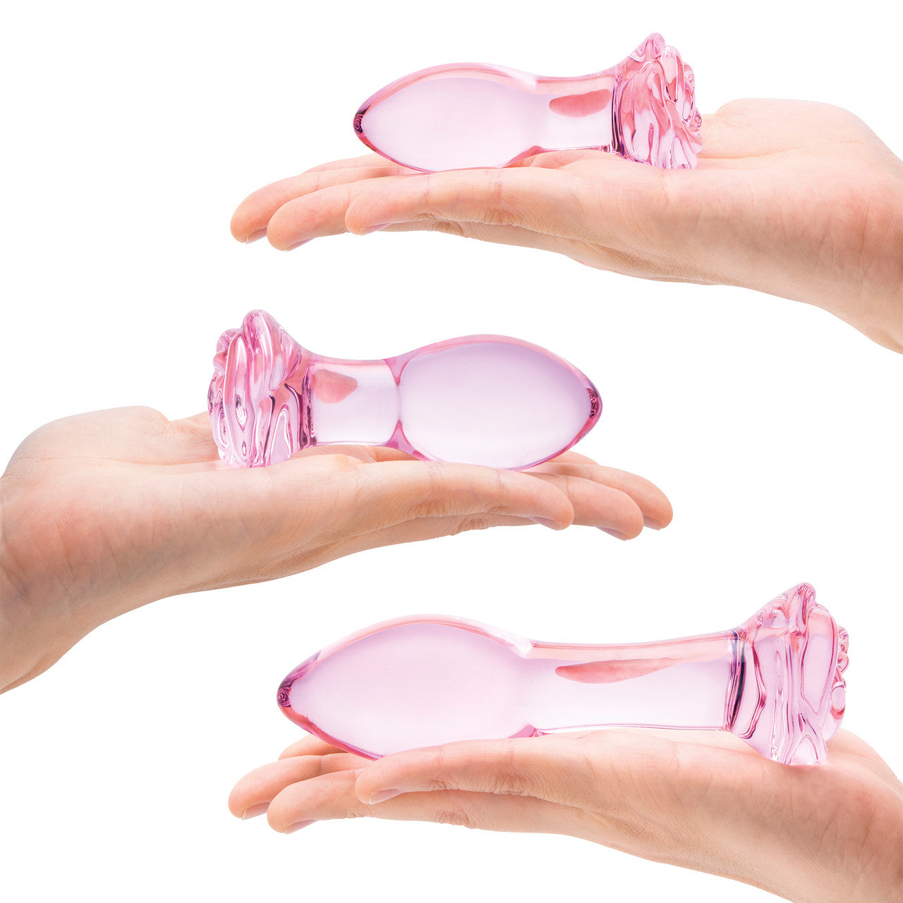 Gläs Rosebud Glass Butt Plug 3 Piece Anal Training Set - Pink