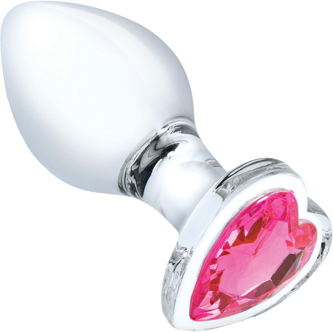 Gläs Heart Jewel Glass Butt Plug 3 Piece Anal Training Set - Clear With Pink Jewel