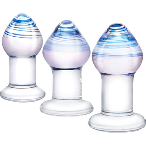 Gläs Amethyst Rain Glass Butt Plug 3 Piece Anal Training Set - Clear & Blue