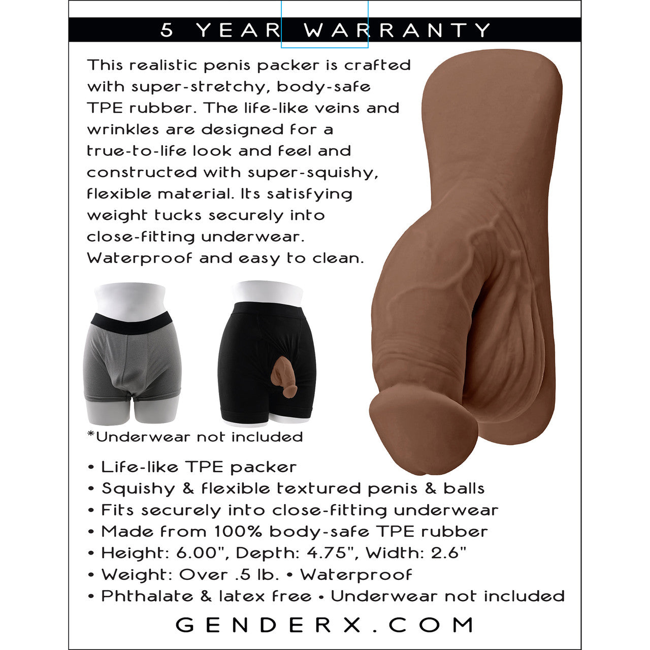 Gender X 4" Squishy Penis Packer - Chocolate