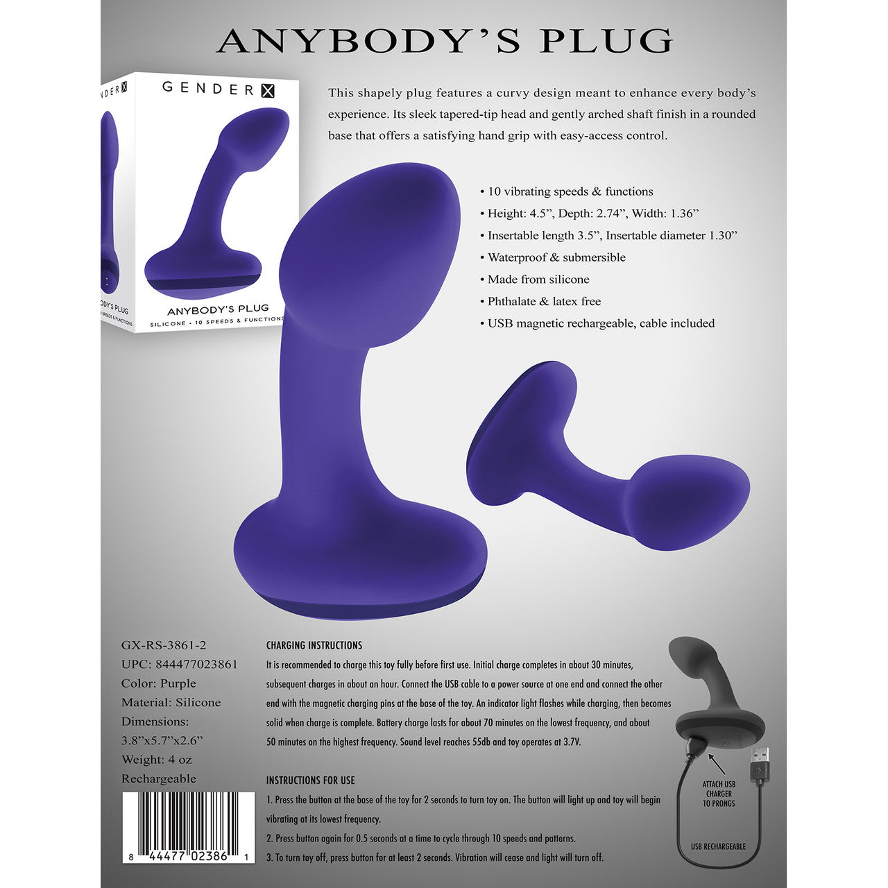 Gender X Anybody's Plug Rechargeable Waterproof Silicone Vibrating Butt Plug