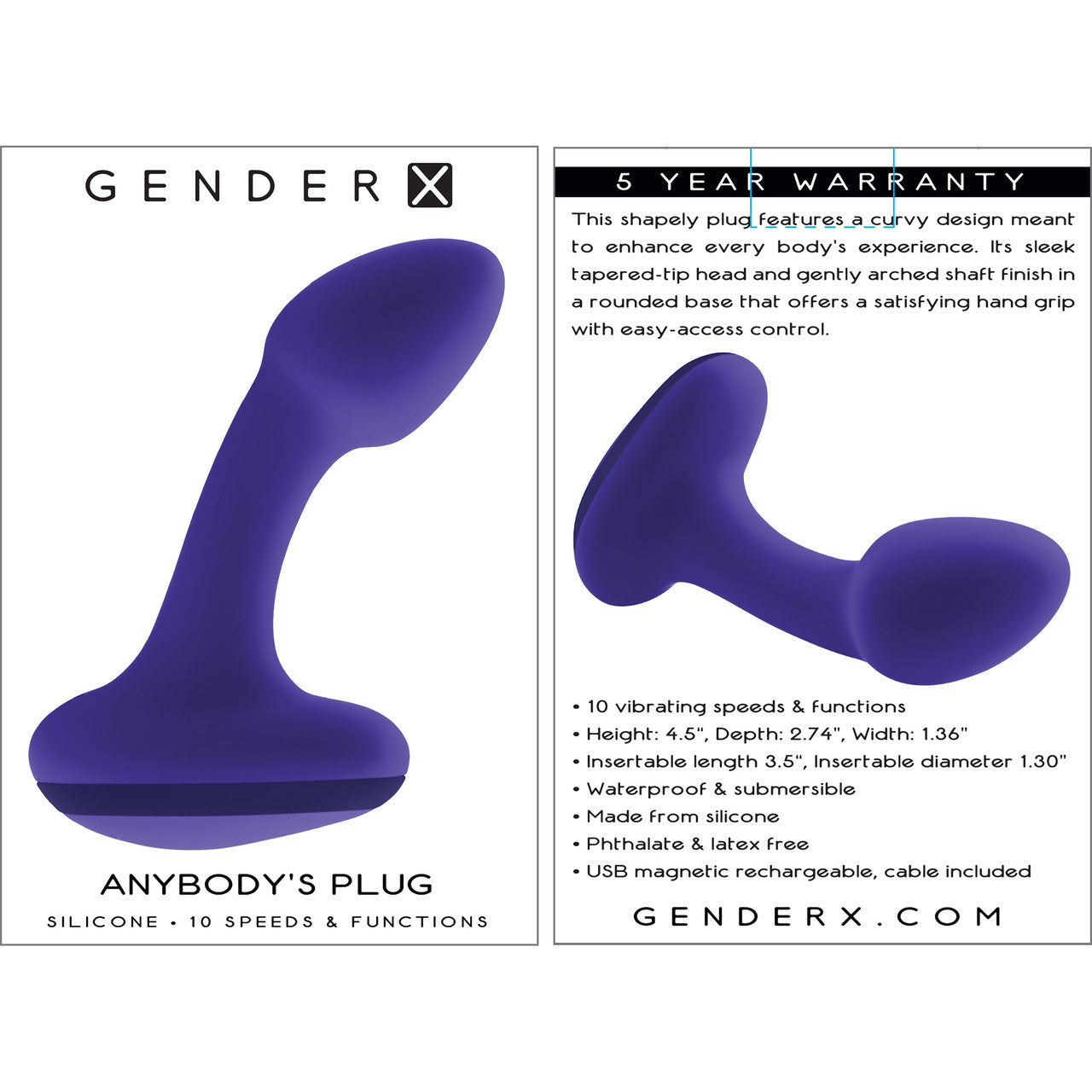 Gender X Anybody's Plug Rechargeable Waterproof Silicone Vibrating Butt Plug