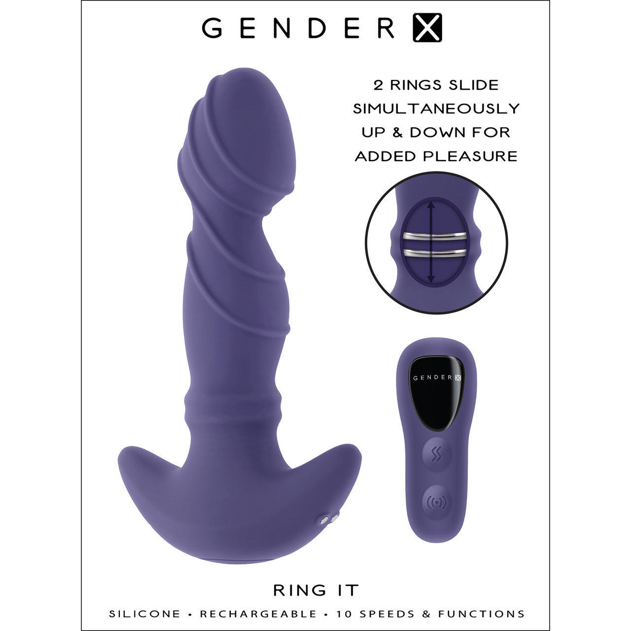 Gender X Ring It Rechargeable Waterproof Silicone Vibrating Anal Plug With Sliding Rings & Remote