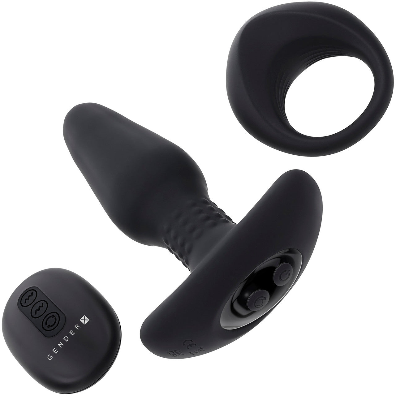 Gender X Teamwork Set With Silicone Vibrating Cock Ring And Butt Plug With Rotating Beads & Remote