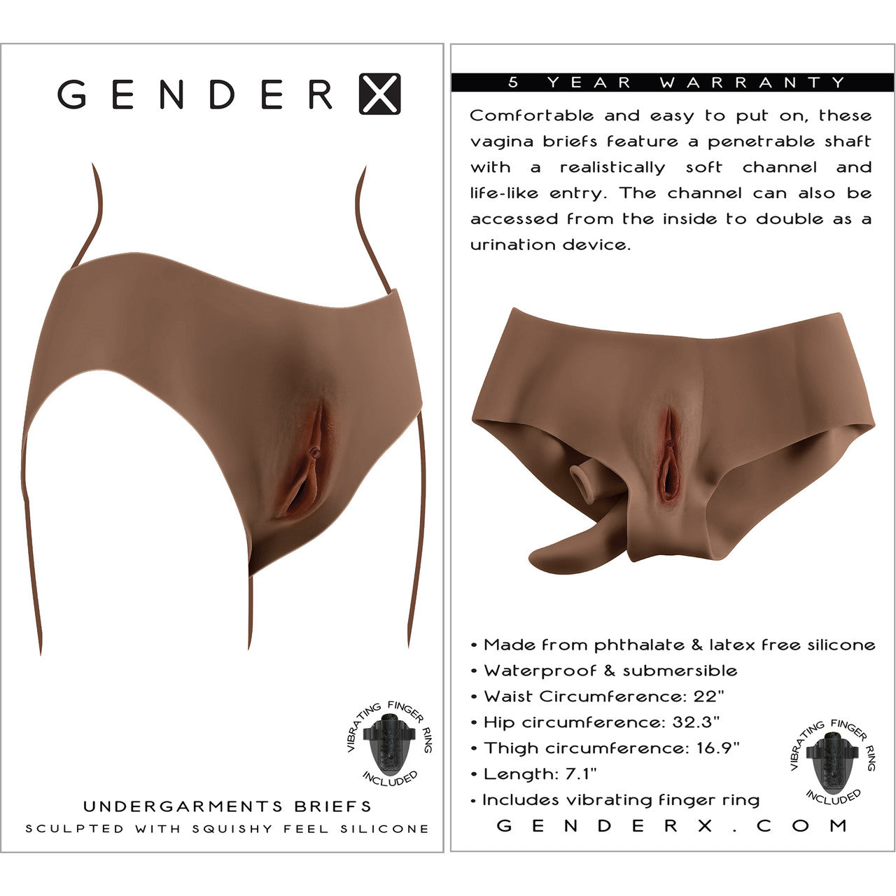 Gender X Undergarments Briefs Wearable Silicone Penetrable Vagina - Chocolate