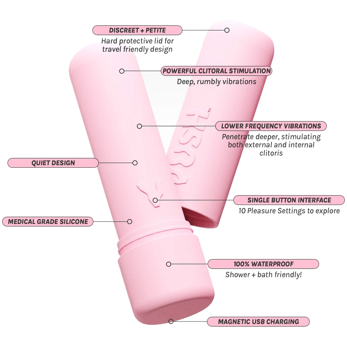VUSH Gloss Silicone Rechargeable Waterproof Bullet Vibrator